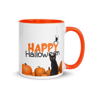 Tasse mit farbiger Innenseite, Happy Halloween Katze